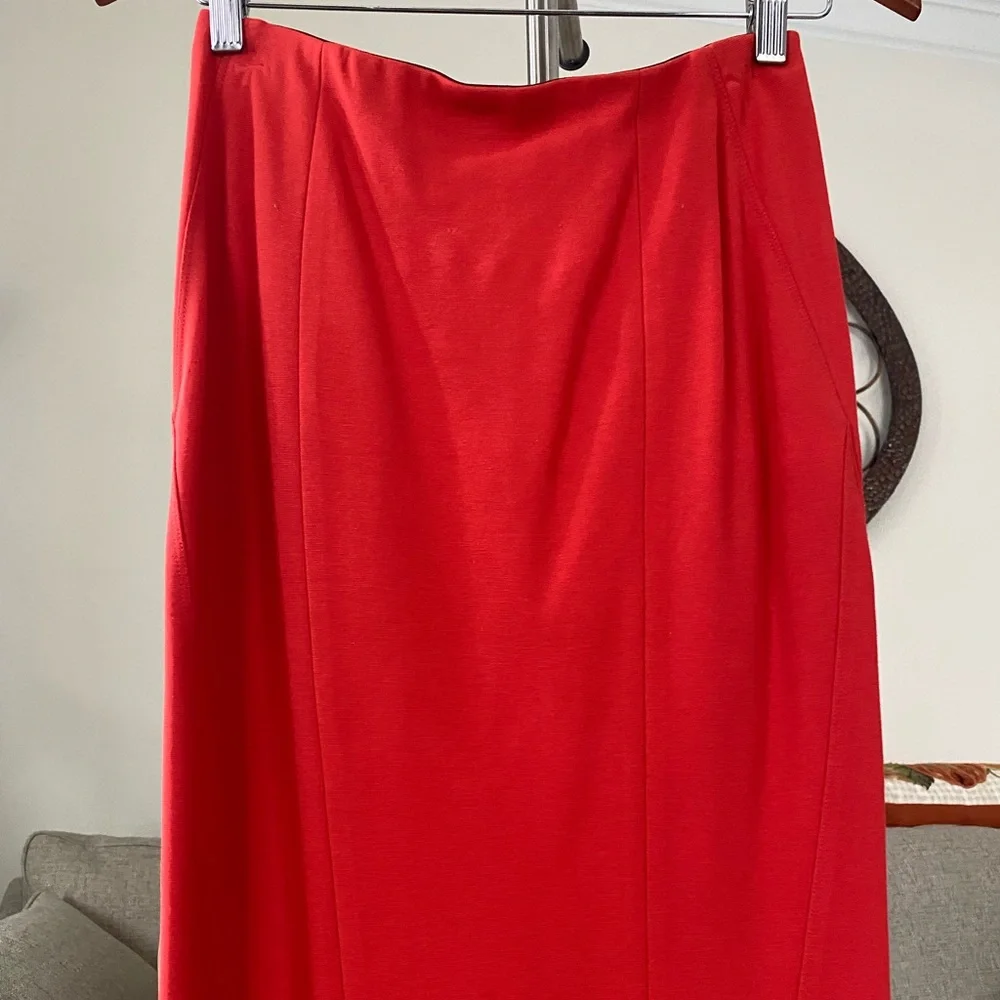 Ann Taylor Red Ponte Knit Pencil Midi Skirt